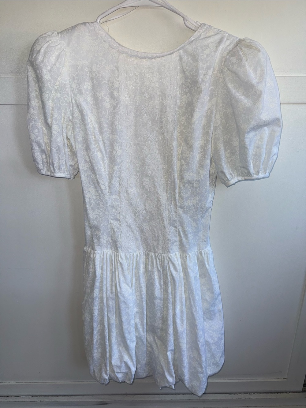 Vintage 80s Gunne Sax Jessica McClintock White Bubble Skirt Dress Lace Sz 7 (XS)